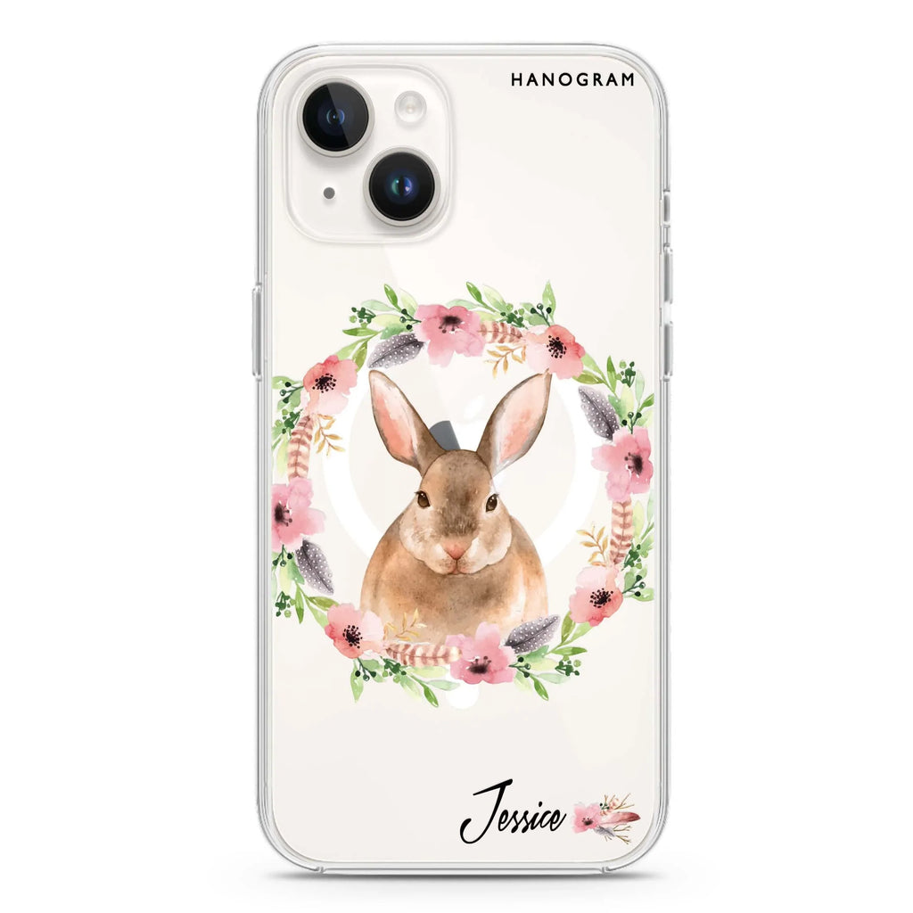 Floral Rabbit iPhone 14 Magsafe 兼容水晶透明保護殼