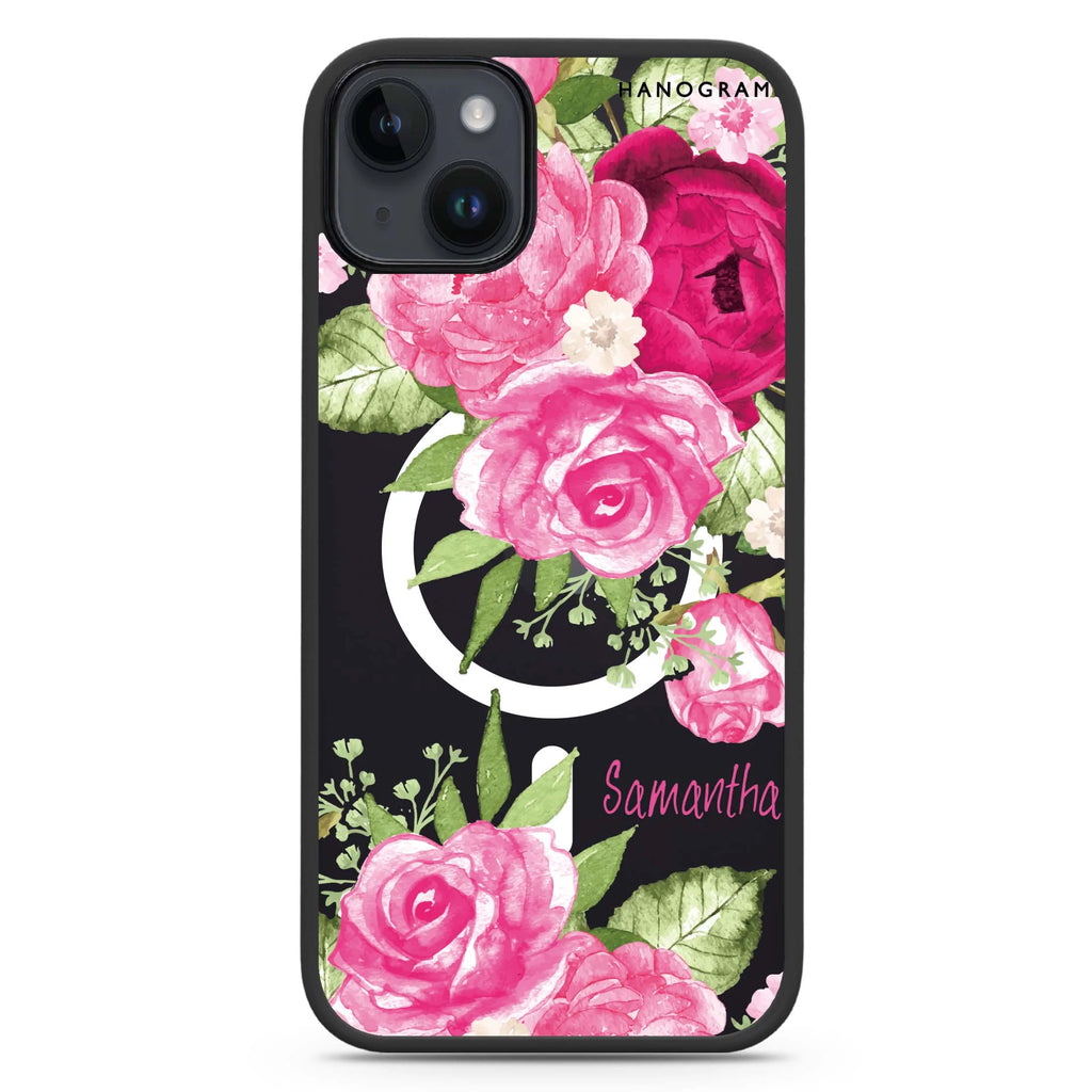 Watercolor Rose iPhone 14 Plus Magsafe 兼容防衝擊保護殼