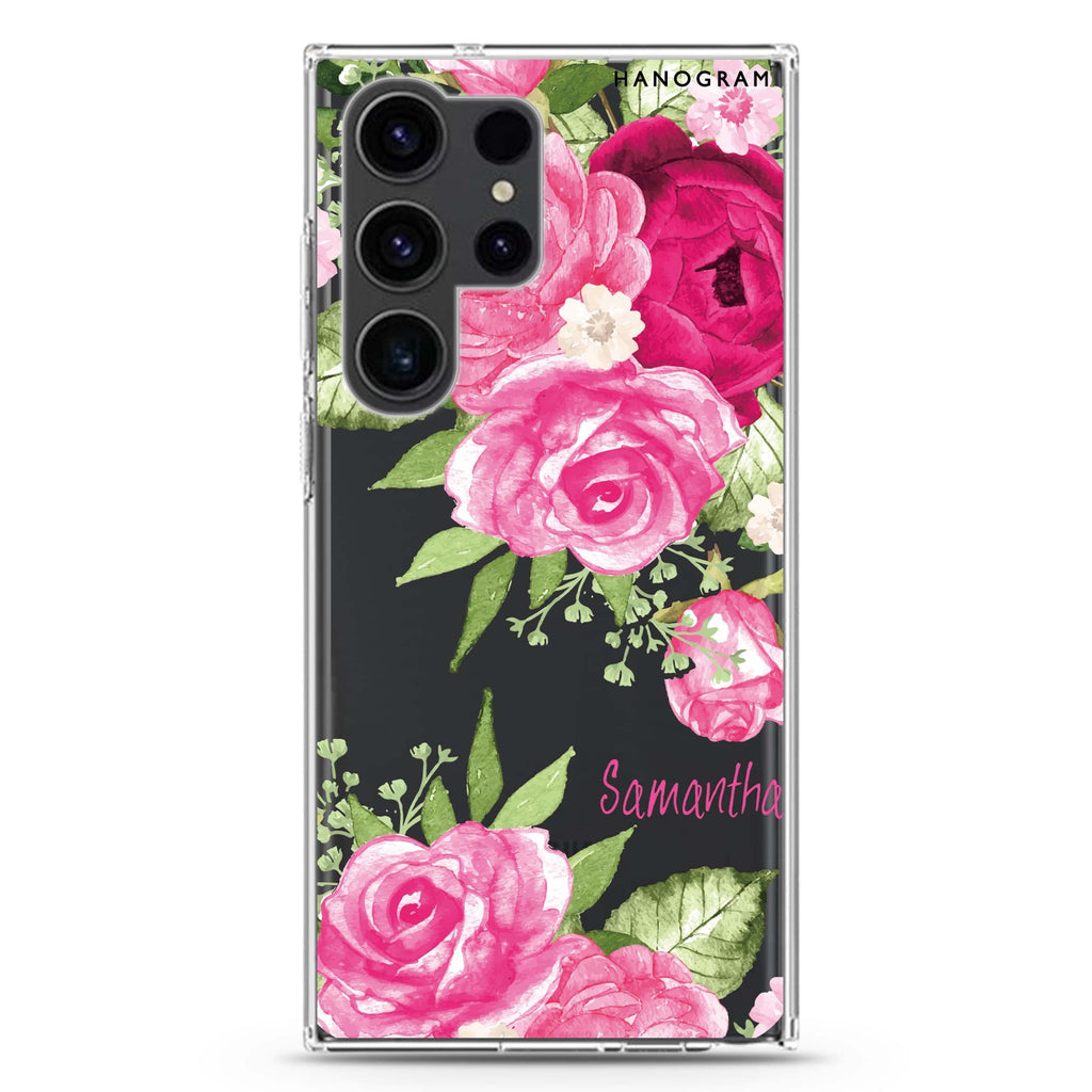Watercolor Rose Samsung Galaxy Ultra 可加名字透明保護殼，適用 S26/S25/S24/S23 Ultra，圖1