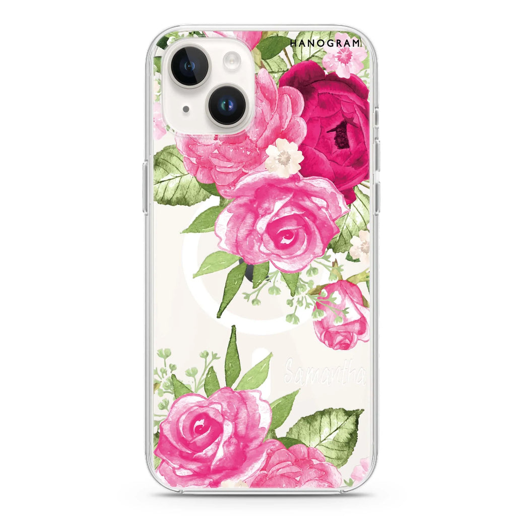 Watercolor Rose iPhone 14 Magsafe 兼容水晶透明保護殼