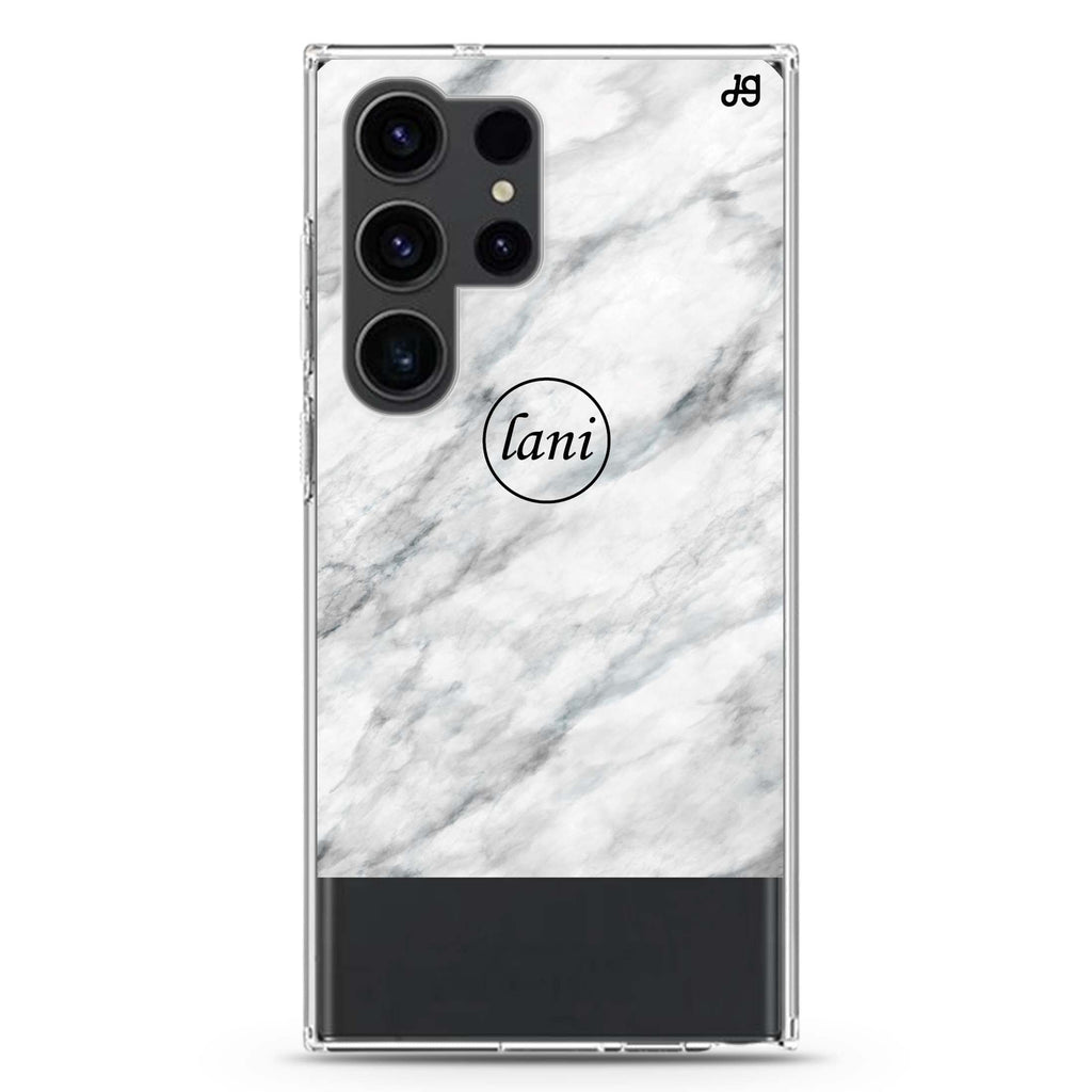 White Marble Transparent Samsung Galaxy Ultra 可加名字透明保護殼，適用 S26/S25/S24/S23 Ultra，圖1