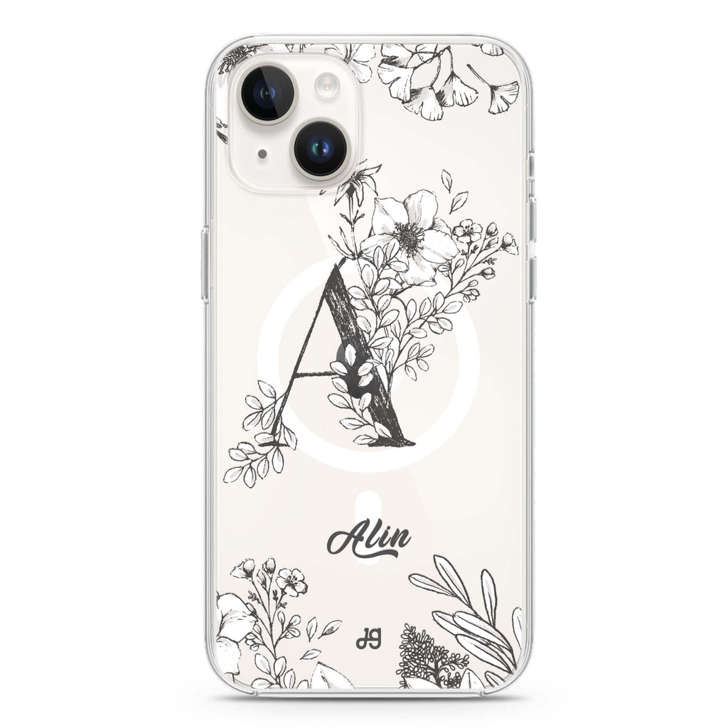 Vintage Floral Monogram iPhone 14 Magsafe 兼容水晶透明保護殼