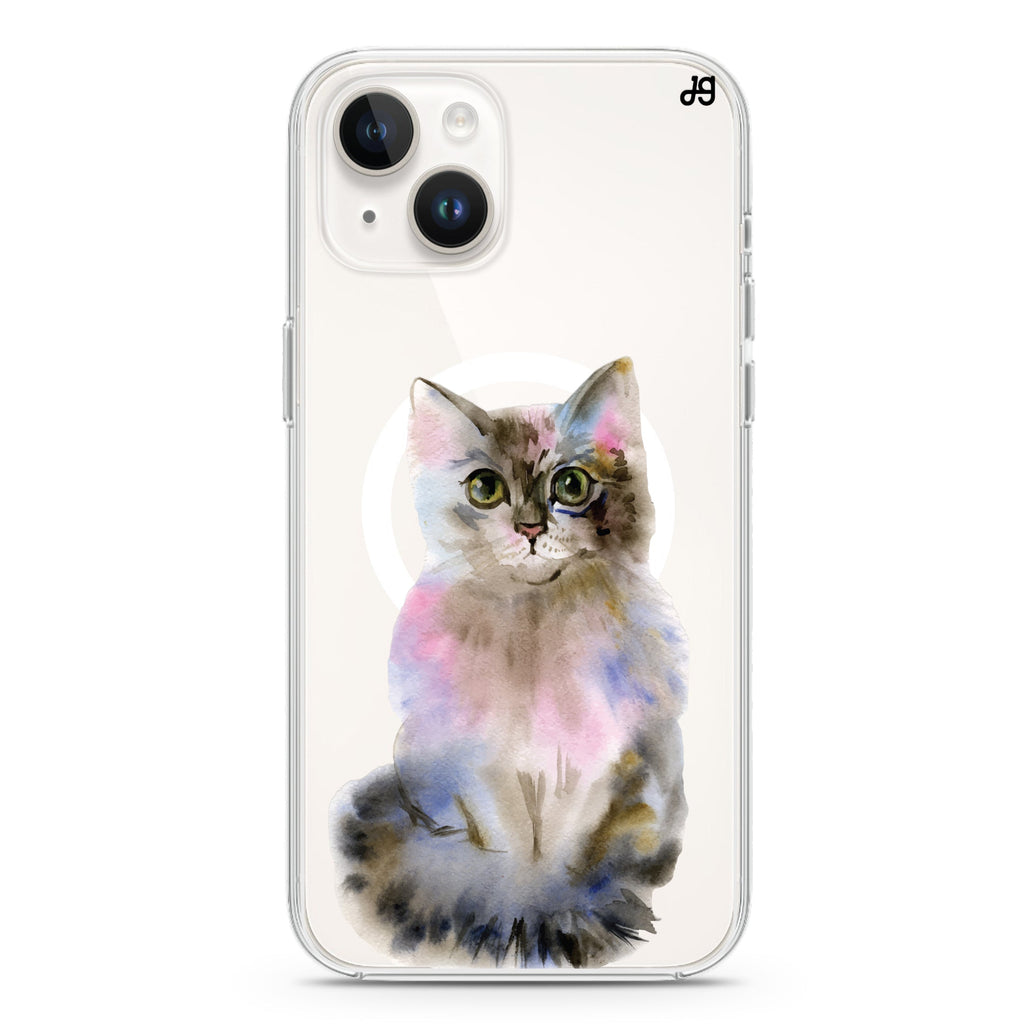 Watercolour Cat iPhone 14 Plus Magsafe 兼容水晶透明保護殼
