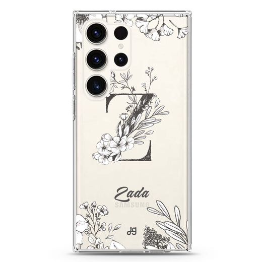 Vintage Floral Monogram Samsung Galaxy Ultra 透明保護殼，適用 S26/S25/S24/S23 Ultra，圖1