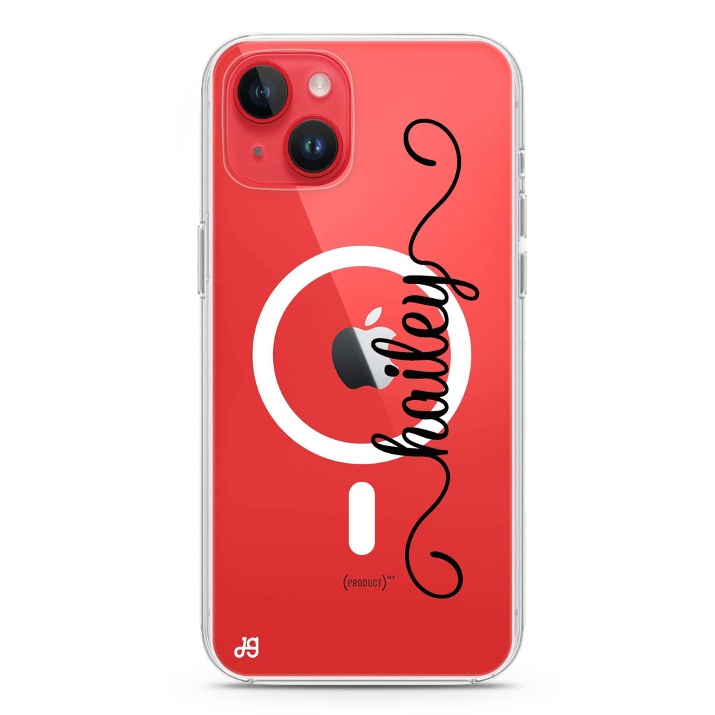 Vertical Cursive Handwritten iPhone 14 Plus Magsafe 兼容水晶透明保護殼