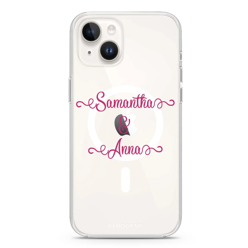 Vertical Script Handwritten Custom iPhone 14 Plus Magsafe 兼容水晶透明保護殼