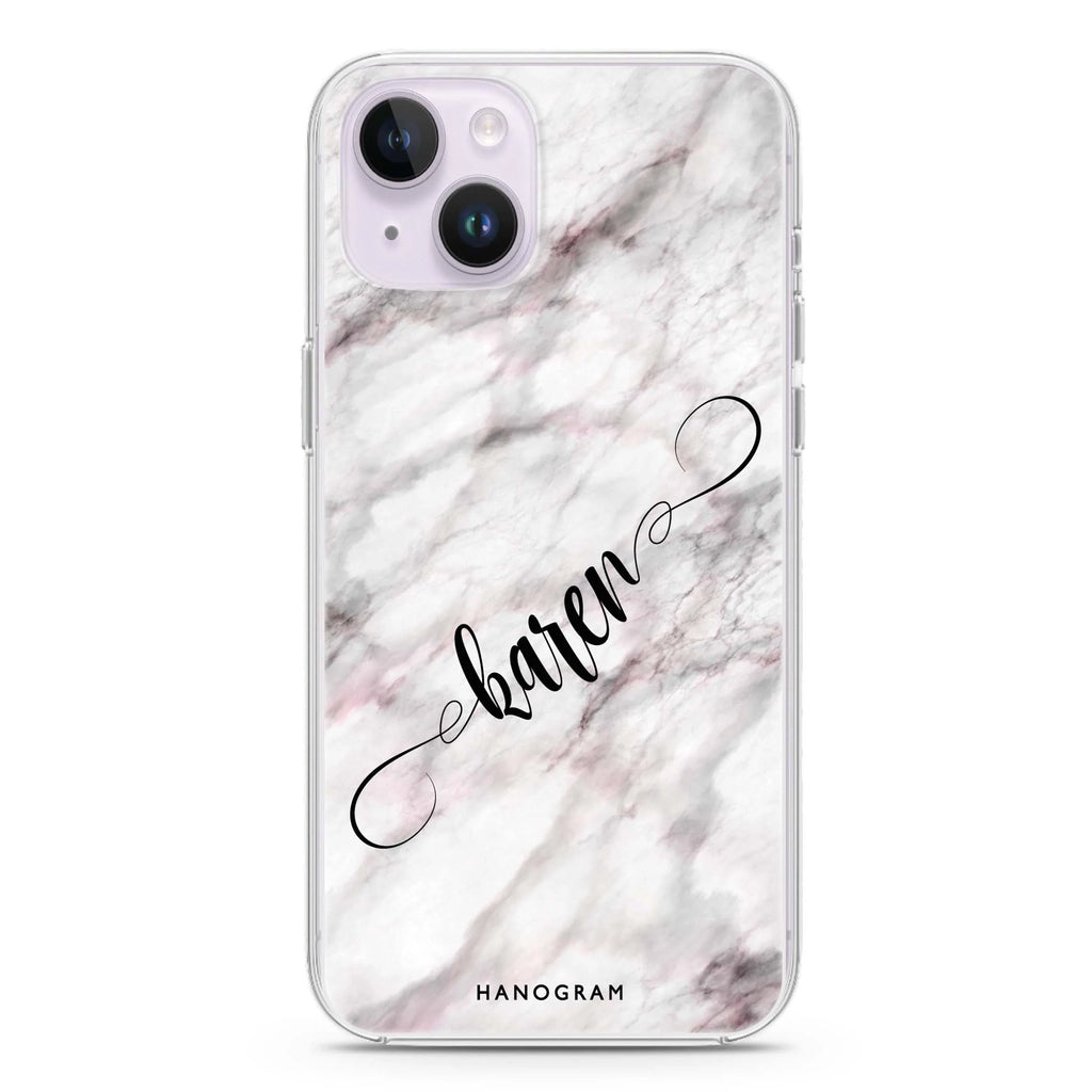 Cursive Name & Marble iPhone 14 plus 水晶透明保護殼