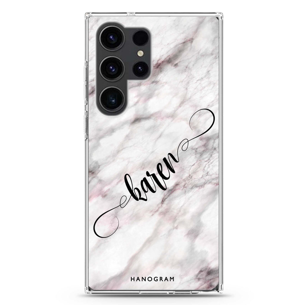 Cursive Name & Marble Samsung Galaxy Ultra 可加名字透明保護殼，適用 S26/S25/S24/S23 Ultra，圖1