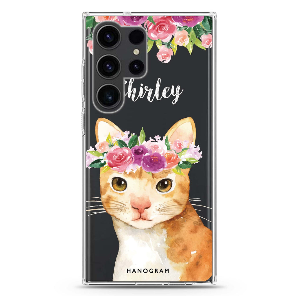 Floral and Cat Samsung Galaxy Ultra 可加名字透明保護殼，適用 S26/S25/S24/S23 Ultra，圖1