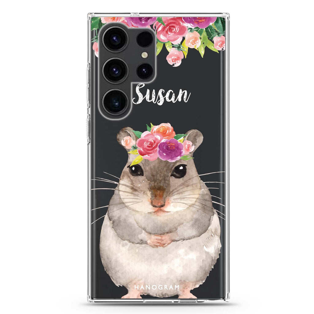 Floral and Hamster Samsung Galaxy Ultra 可加名字透明保護殼，適用 S26/S25/S24/S23 Ultra，圖1