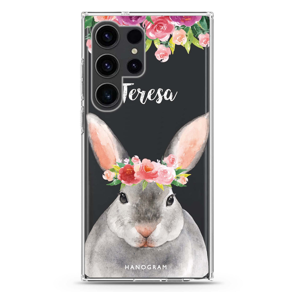 Floral and Bunny Samsung Galaxy Ultra 可加名字透明保護殼，適用 S26/S25/S24/S23 Ultra，圖1
