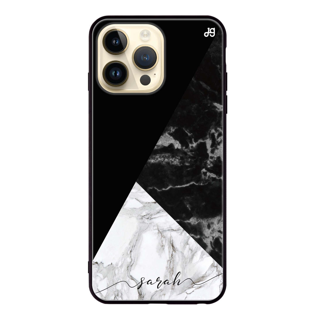 Black And White Marble iPhone 14 Pro Max 超薄強化玻璃殻