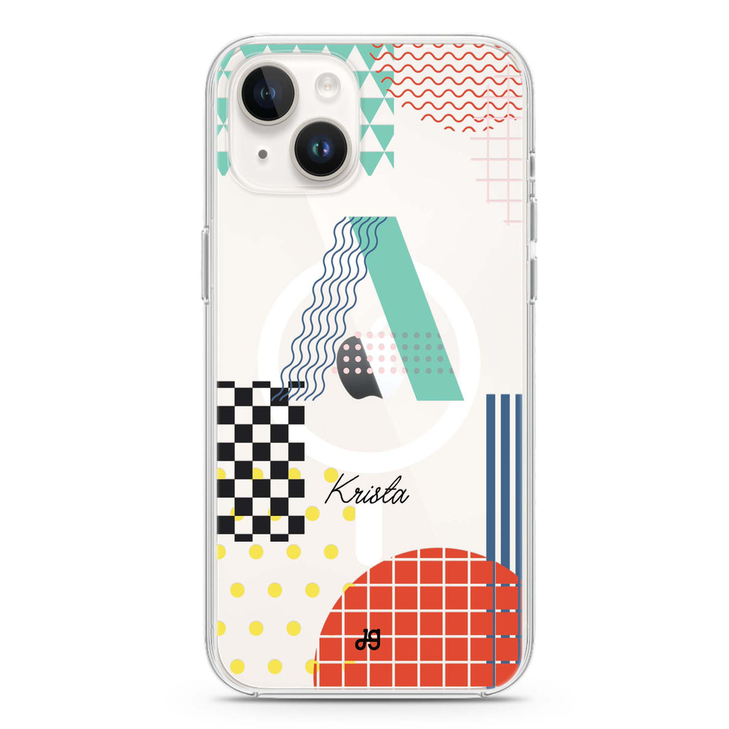 Memphis Monogram iPhone 14 Plus Magsafe 兼容水晶透明保護殼