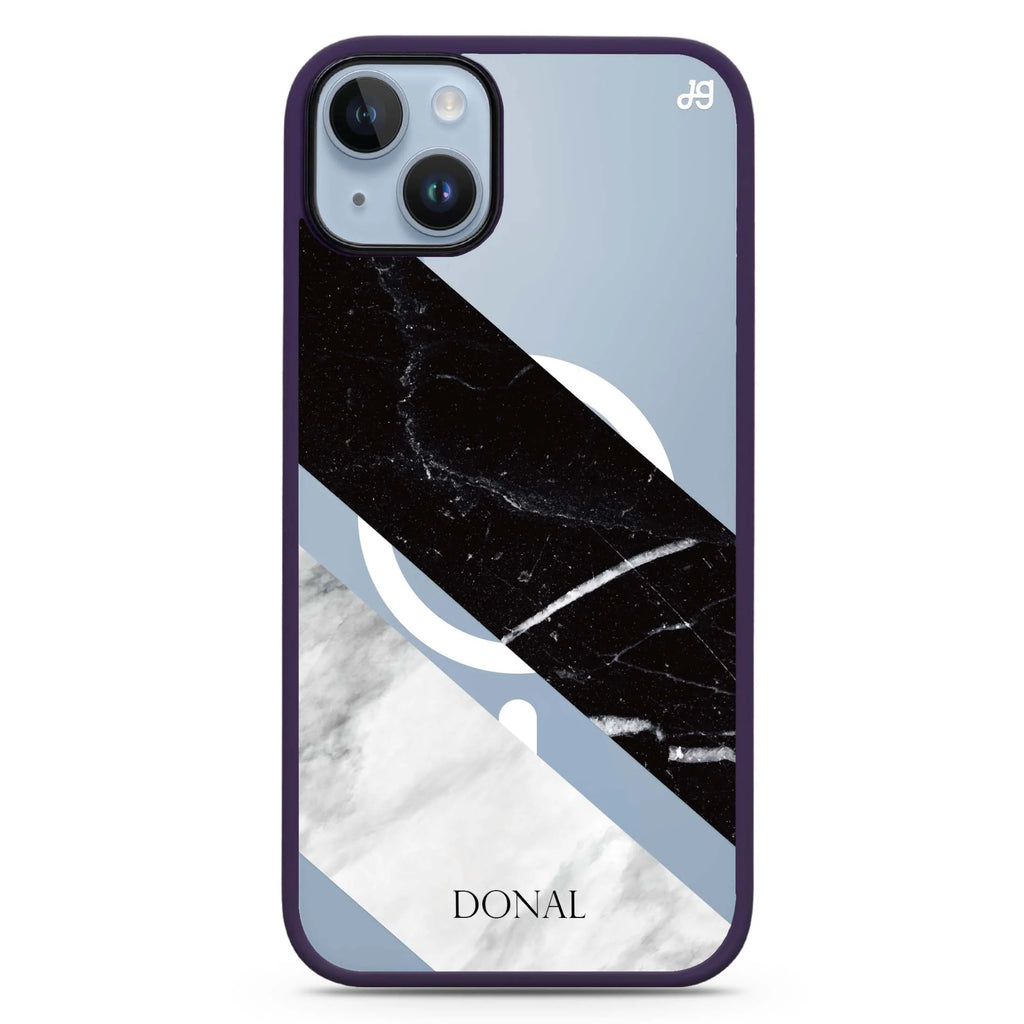 B & W Marble iPhone 14 Plus Magsafe 兼容防衝擊保護殼