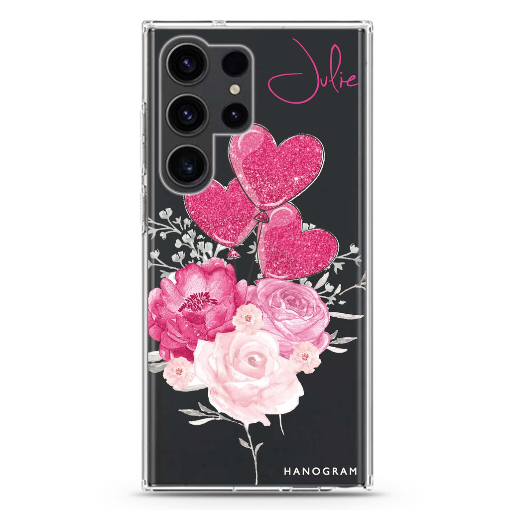 Sweet Heart With Rose Samsung Galaxy Ultra 可加名字透明保護殼，適用 S26/S25/S24/S23 Ultra，圖1