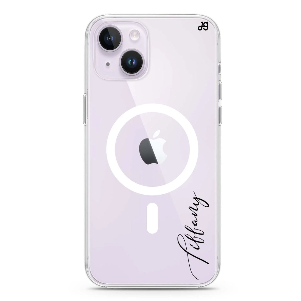 Cursive Name & Marble iPhone 14 Plus Magsafe 兼容水晶透明保護殼