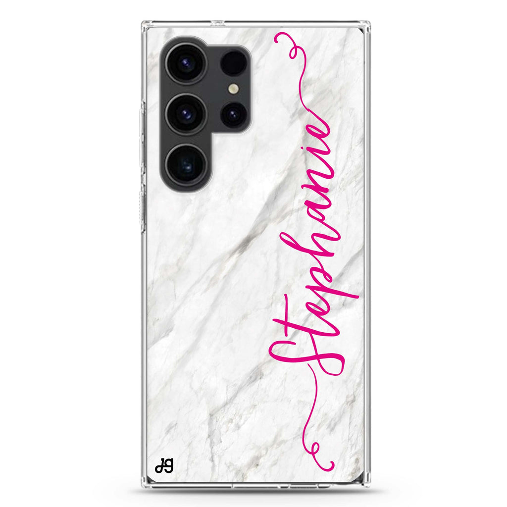 Vertical Cursive & Marble Sleek Samsung Galaxy Ultra 可加名字透明保護殼，適用 S26/S25/S24/S23 Ultra，圖1