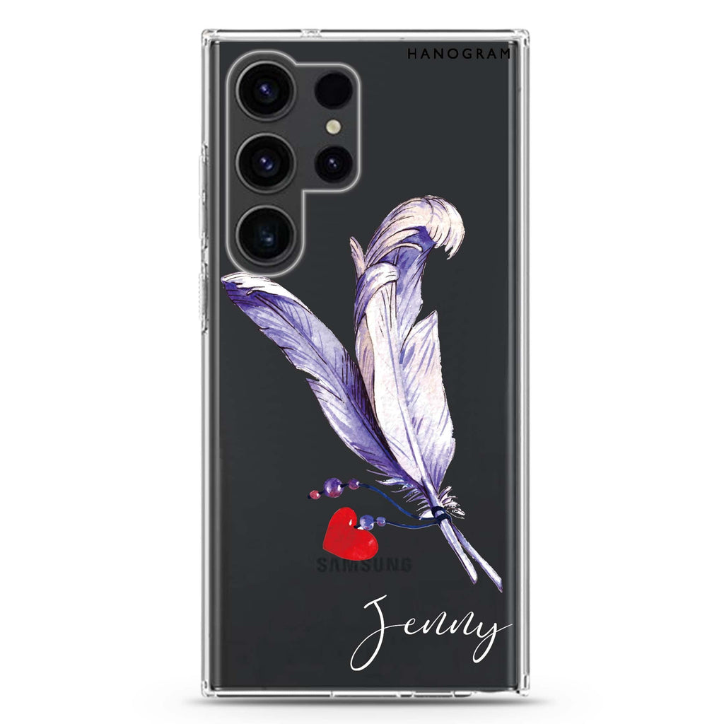 Feather Love Samsung Galaxy Ultra 可加名字透明保護殼，適用 S26/S25/S24/S23 Ultra，圖1