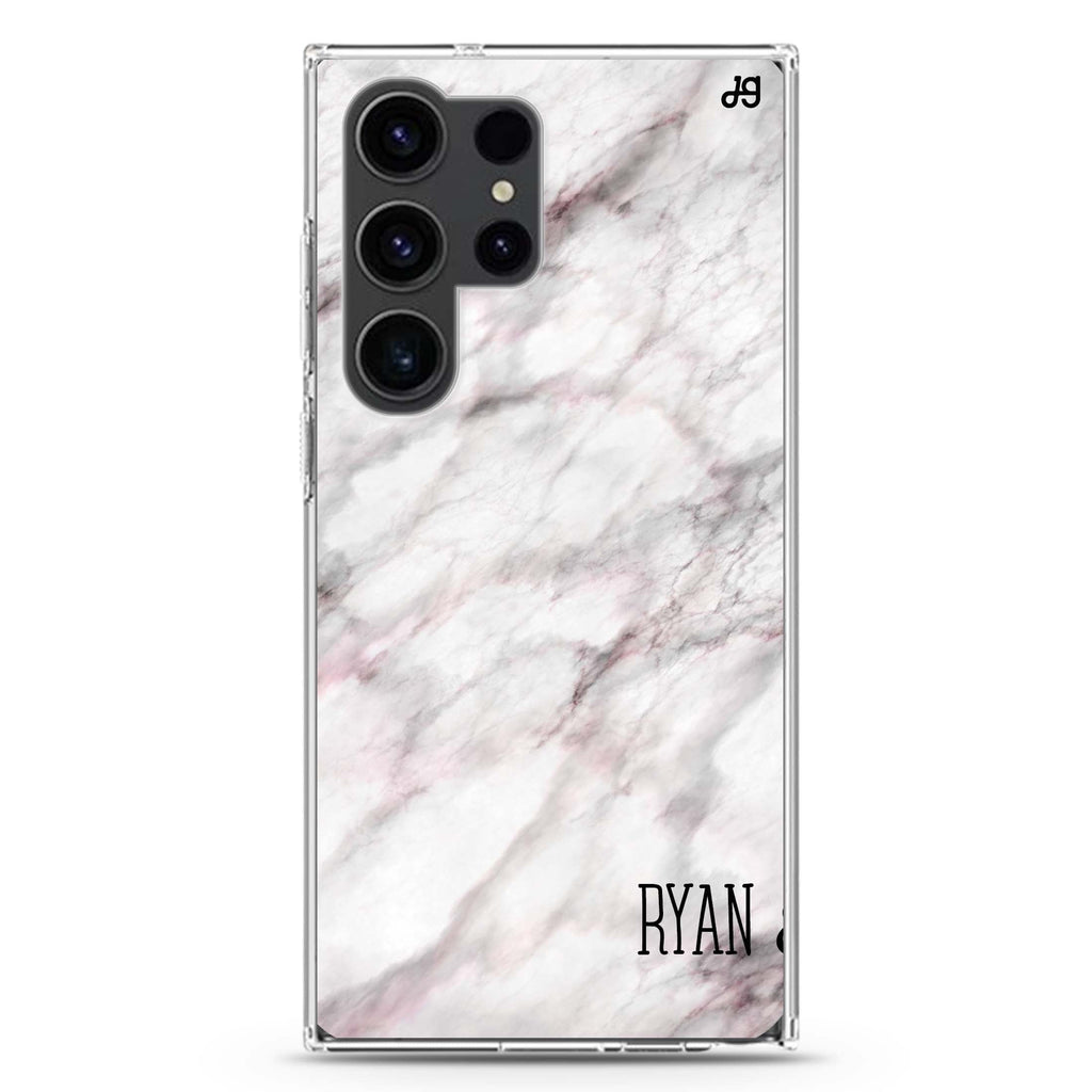 White Marble Samsung Galaxy Ultra 可加名字透明保護殼，適用 S26/S25/S24/S23 Ultra，圖1