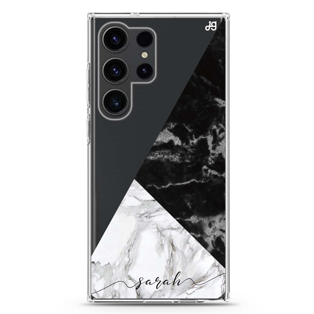 Black And White Marble Samsung Galaxy Ultra 可加名字透明保護殼，適用 S26/S25/S24/S23 Ultra，圖1