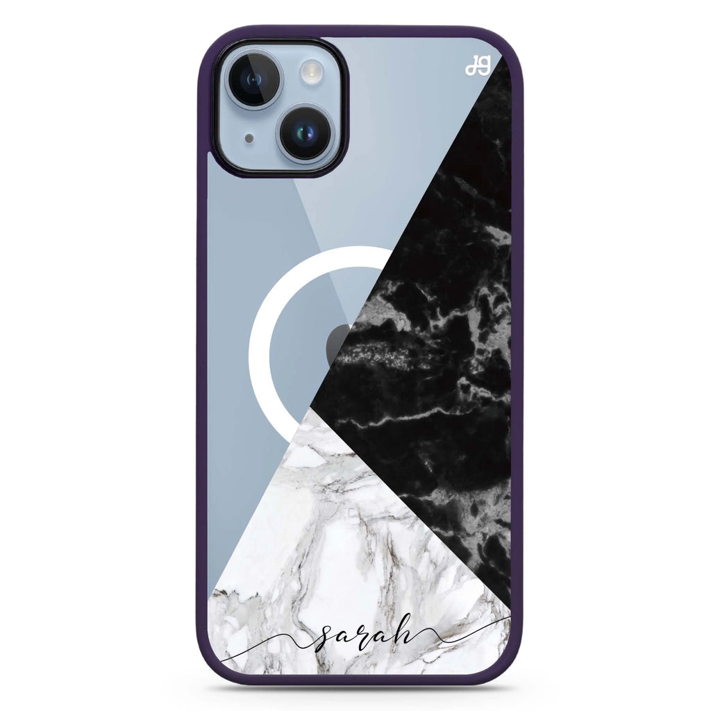 Black And White Marble iPhone 14 Plus Magsafe 兼容防衝擊保護殼