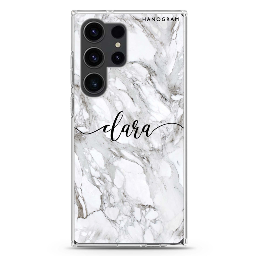 Powder Gray And White Marble Samsung Galaxy Ultra 可加名字透明保護殼，適用 S26/S25/S24/S23 Ultra，圖1