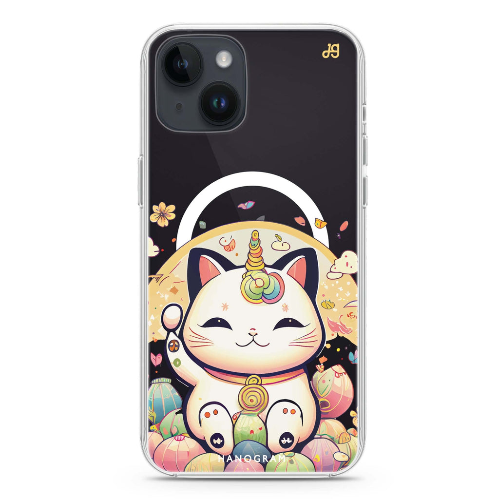 Cute Lucky Cat iPhone 14 Plus Magsafe 兼容水晶透明保護殼