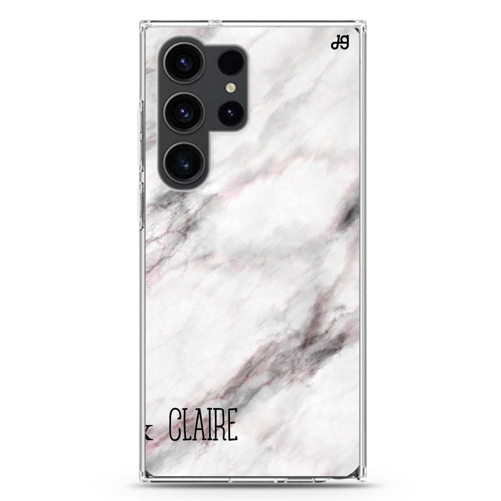 White Marble Samsung Galaxy Ultra 可加名字透明保護殼，適用 S26/S25/S24/S23 Ultra，圖1