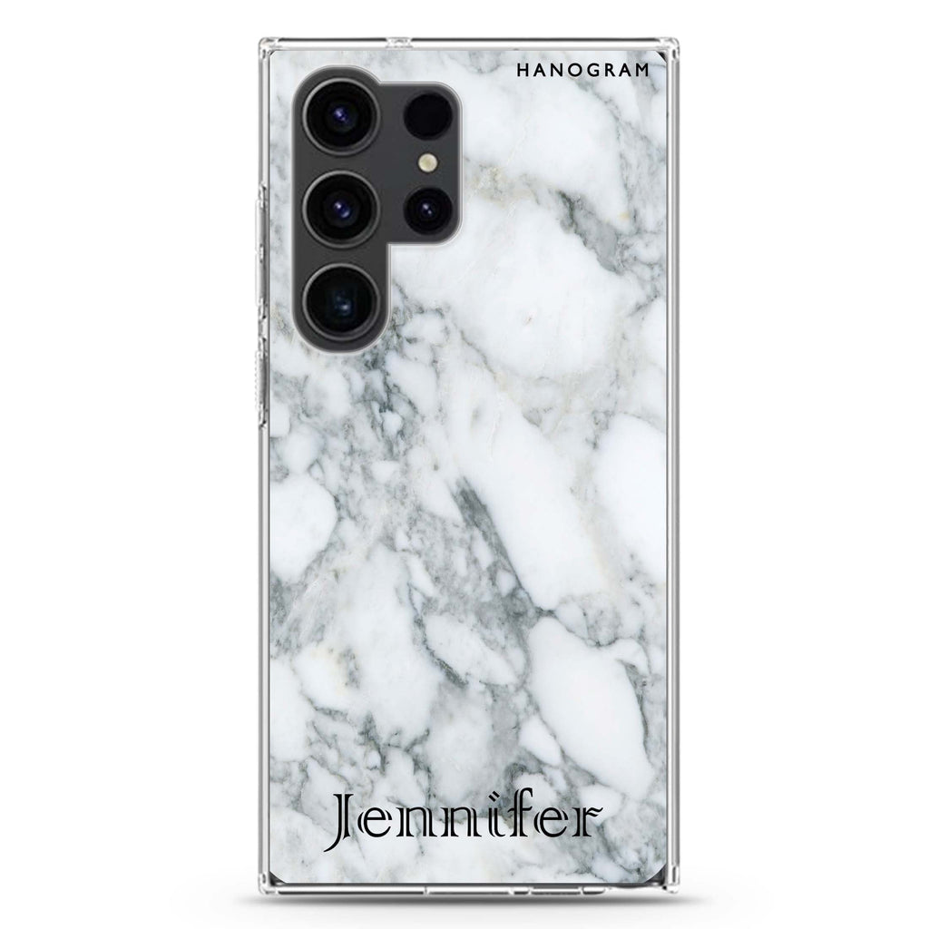 Powder Gray And White Marble II Samsung Galaxy Ultra 可加名字透明保護殼，適用 S26/S25/S24/S23 Ultra，圖1