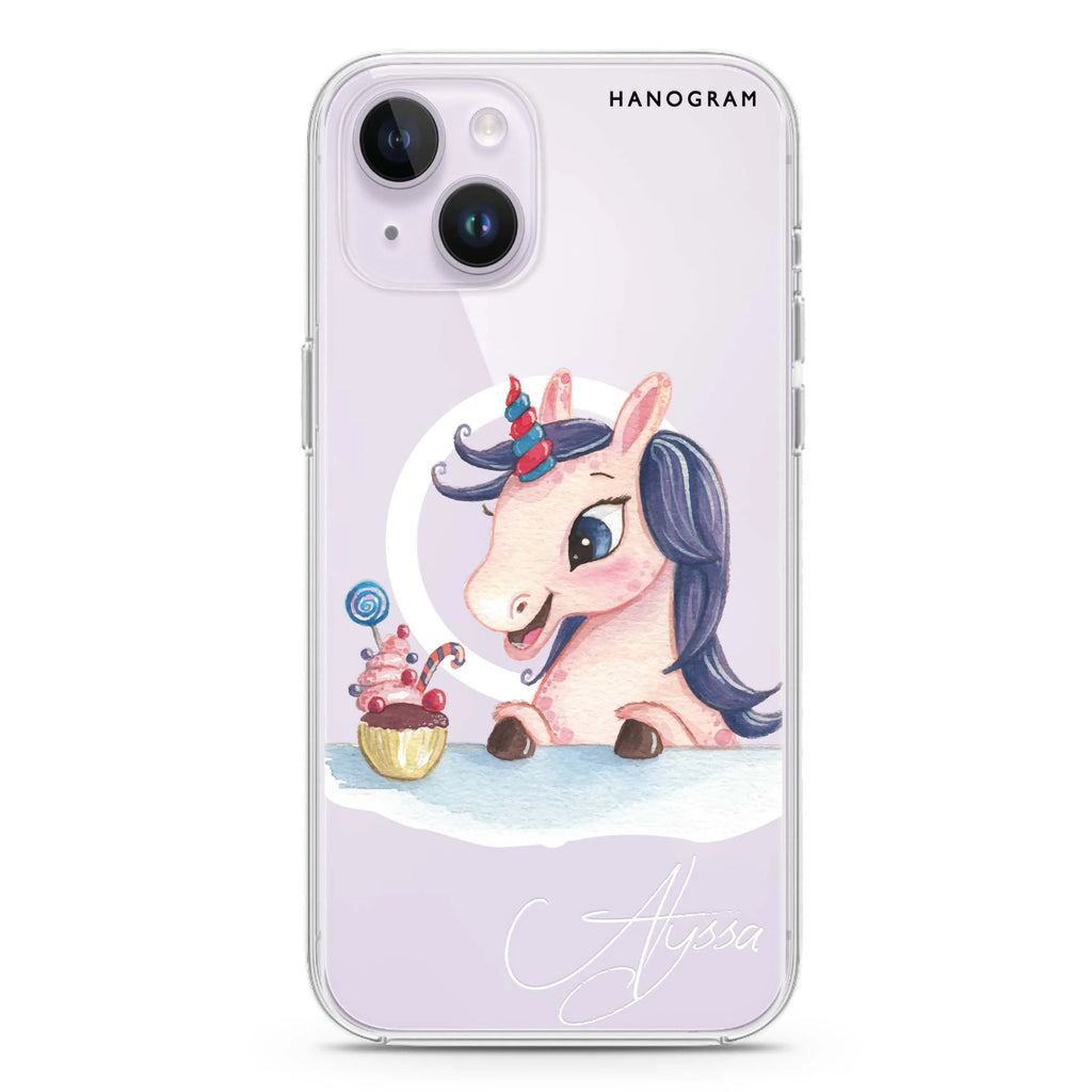 Rainbow Unicorn And Cupcake iPhone 14 Plus Magsafe 兼容水晶透明保護殼
