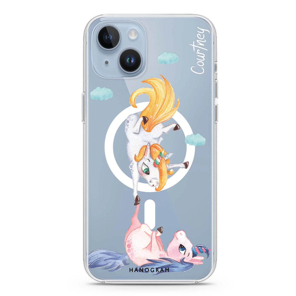 Rainbow Unicorn Dancing iPhone 14 Plus Magsafe 兼容水晶透明保護殼