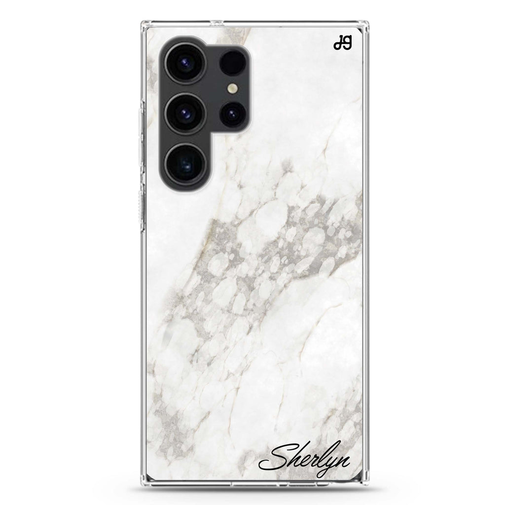 Simple White Marble Samsung Galaxy Ultra 可加名字透明保護殼，適用 S26/S25/S24/S23 Ultra，圖1
