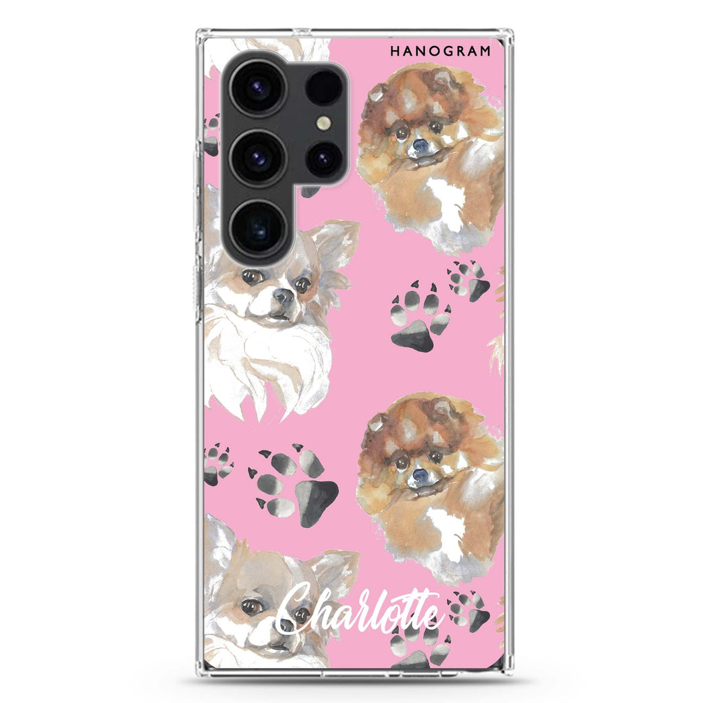 Pompom & Chihuahua Samsung Galaxy Ultra 可加名字透明保護殼，適用 S26/S25/S24/S23 Ultra，圖1