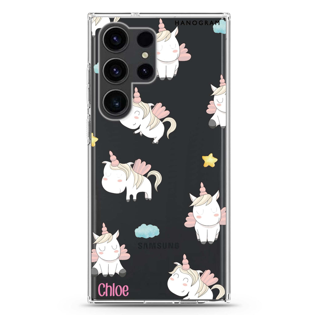 Baby Cute Unicorn Samsung Galaxy Ultra 可加名字透明保護殼，適用 S26/S25/S24/S23 Ultra，圖1