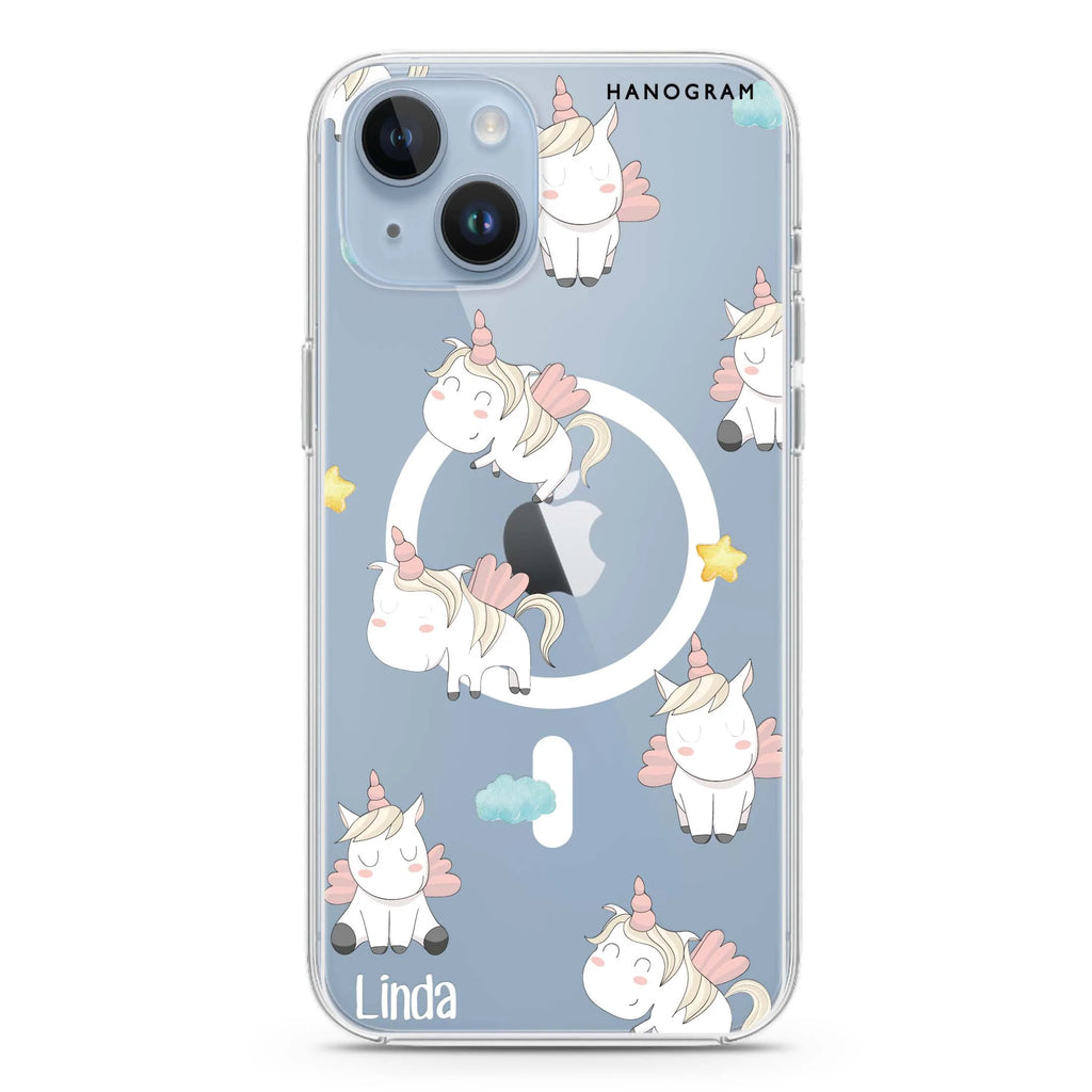 Baby Cute Unicorn iPhone 14 Plus Magsafe 兼容水晶透明保護殼