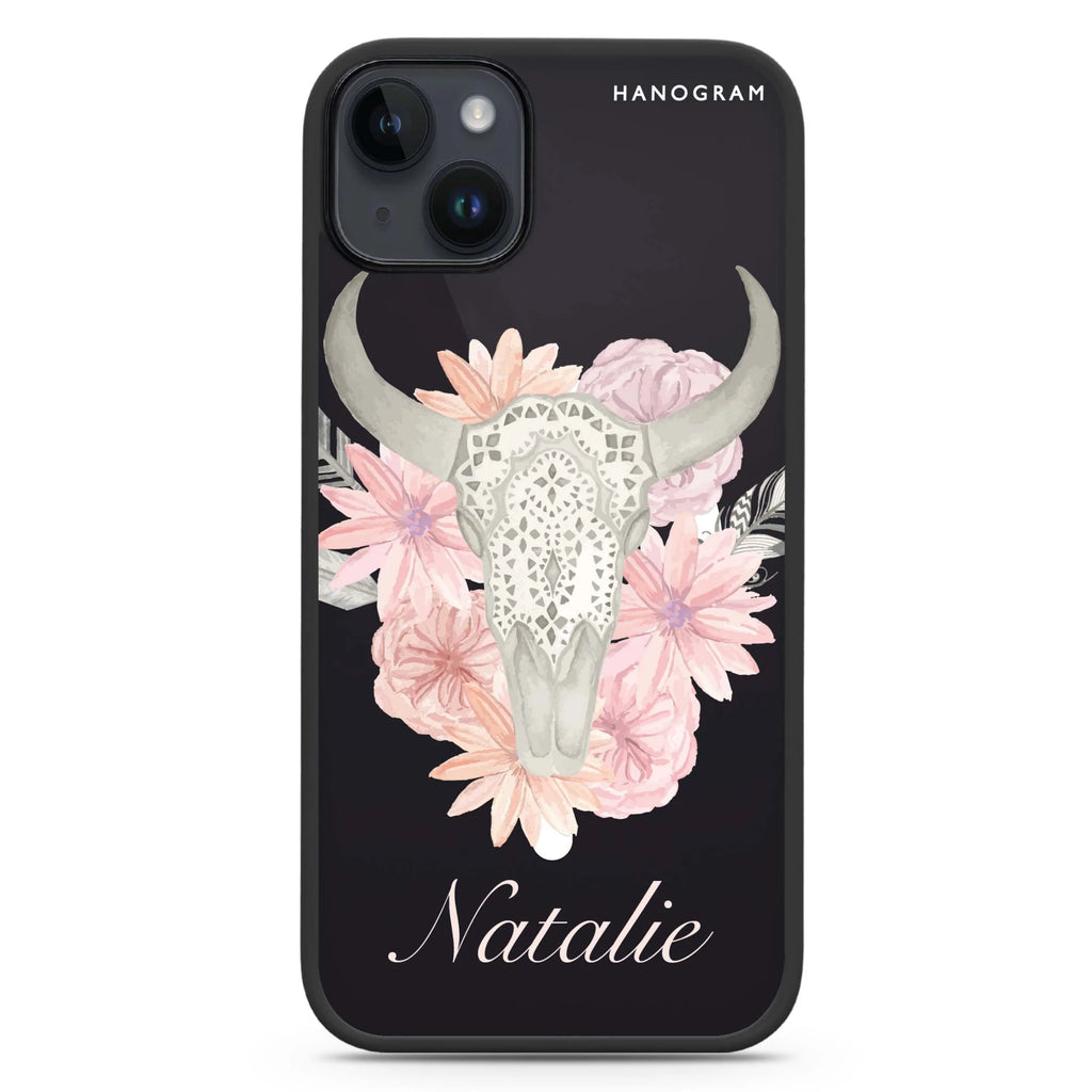 Skull Bull & Watercolor Flowers iPhone 14 Plus Magsafe 兼容防衝擊保護殼