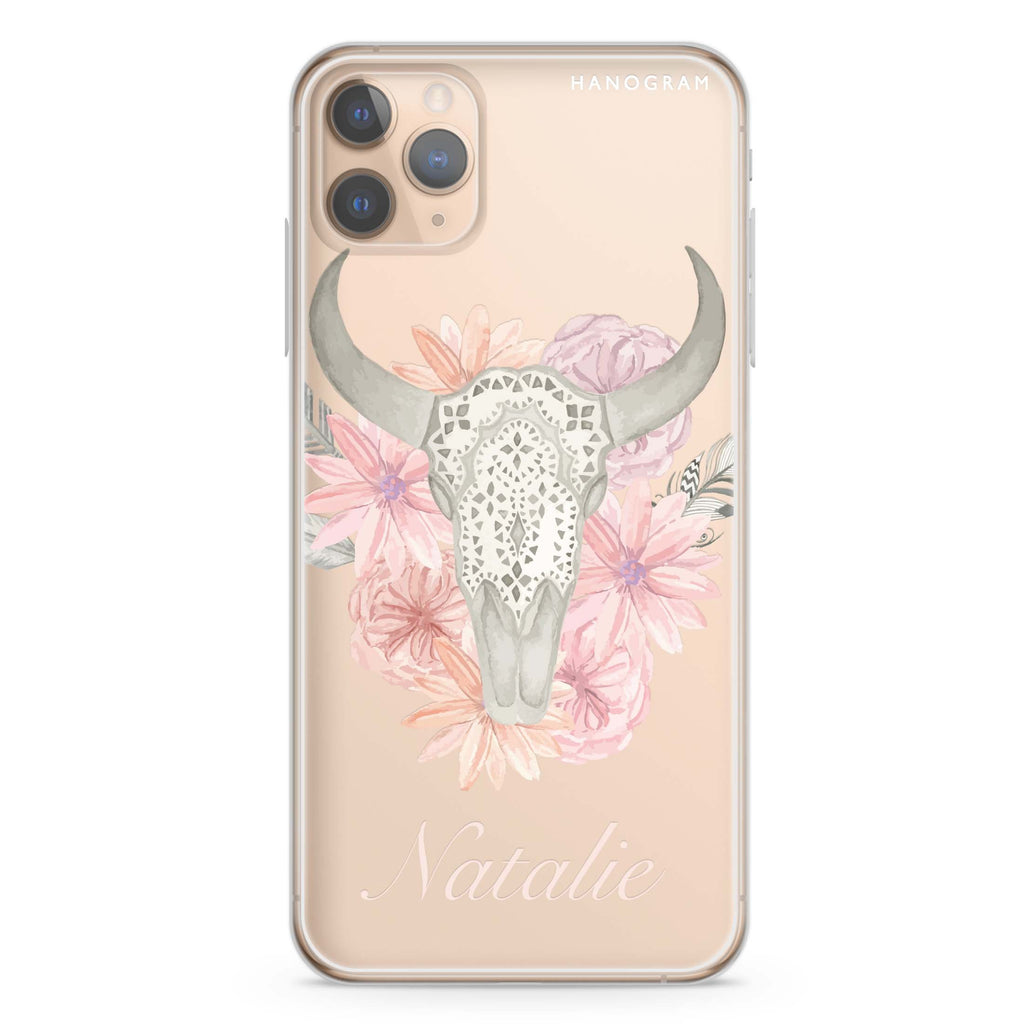 Skull Bull & Watercolor Flowers iPhone 11 Pro 水晶透明保護殼