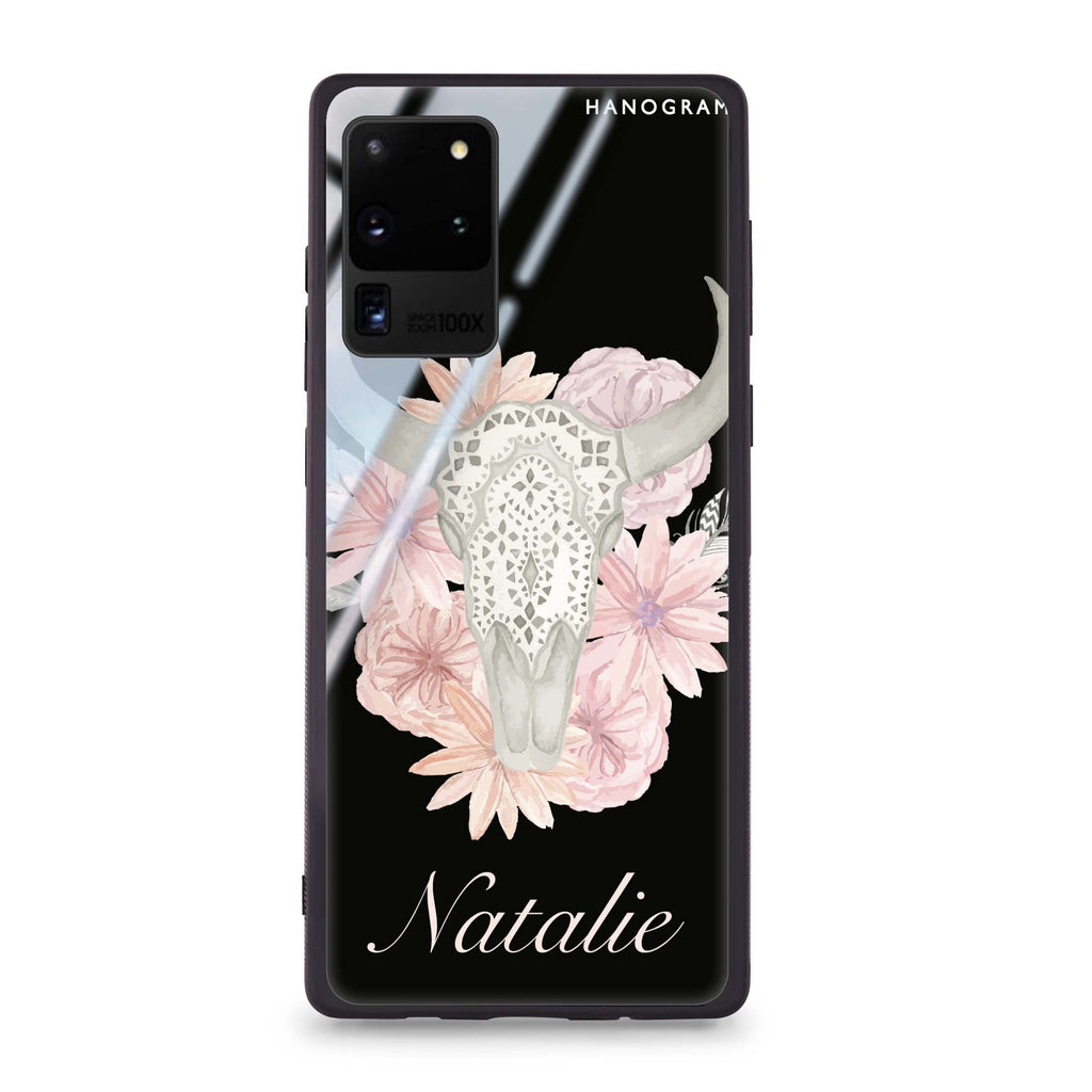 Skull Bull & Watercolor Flowers Samsung S20 Ultra 超薄強化玻璃殻