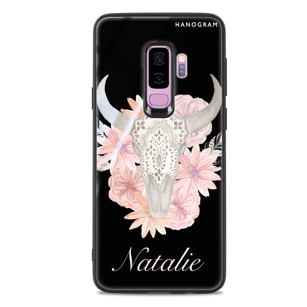 Skull Bull & Watercolor Flowers Samsung S9 Plus 超薄強化玻璃殻