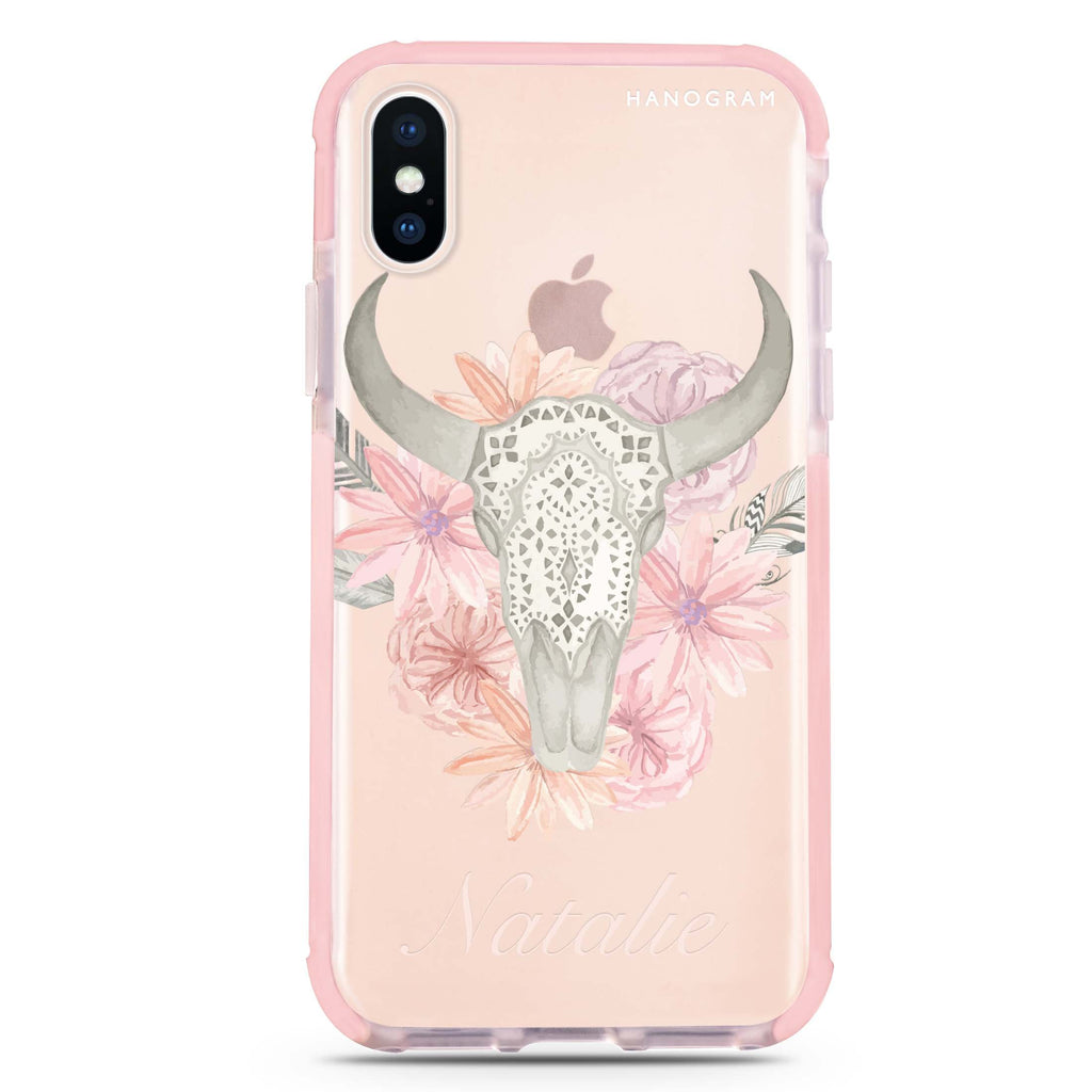 Skull Bull & Watercolor Flowers iPhone XS Max 吸震防摔保護殼