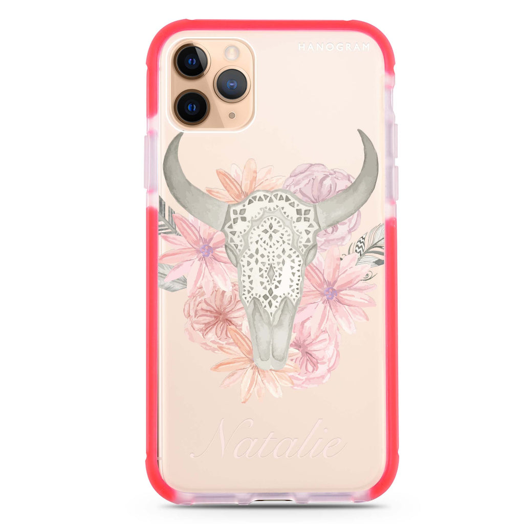 Skull Bull & Watercolor Flowers iPhone 11 Pro Max 吸震防摔保護殼