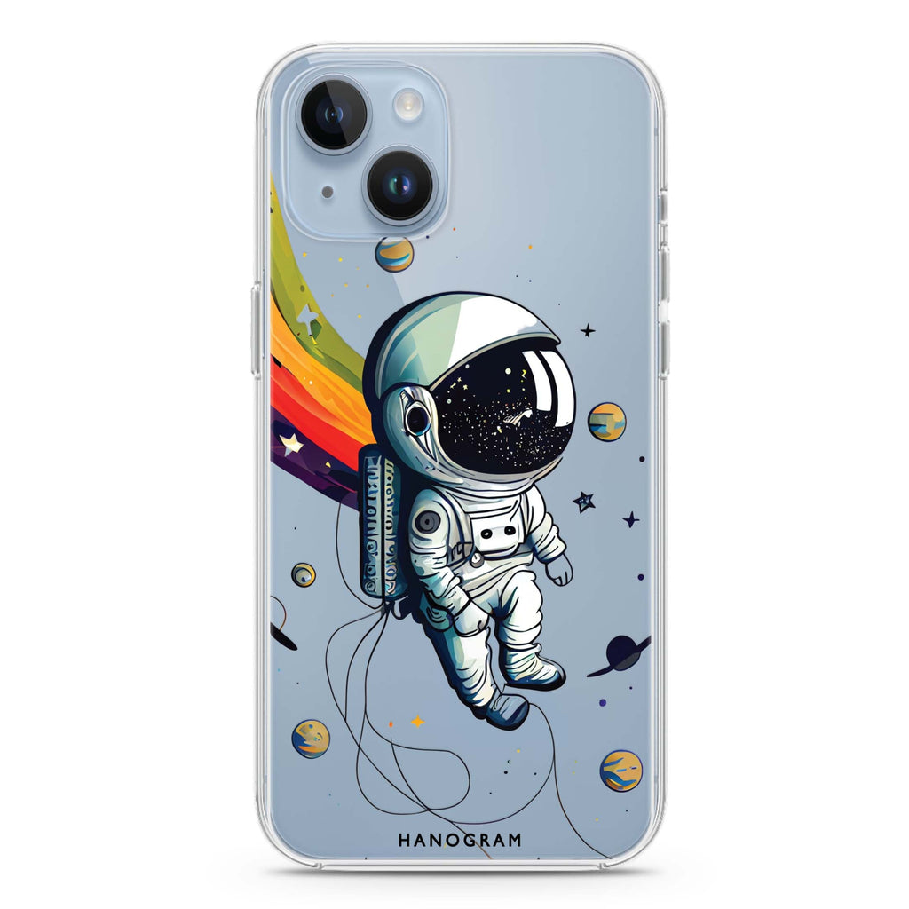 Astronaut in rainbow iPhone 14 plus 水晶透明保護殼