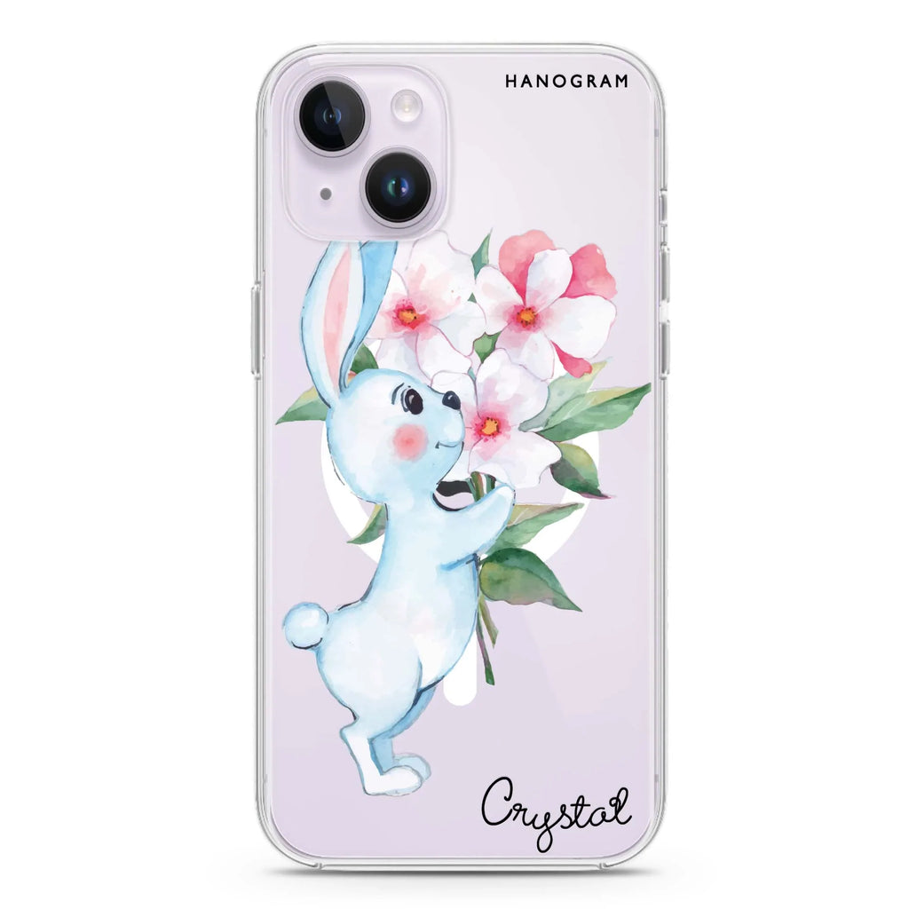 Rabbit And Flowers iPhone 14 Magsafe 兼容水晶透明保護殼