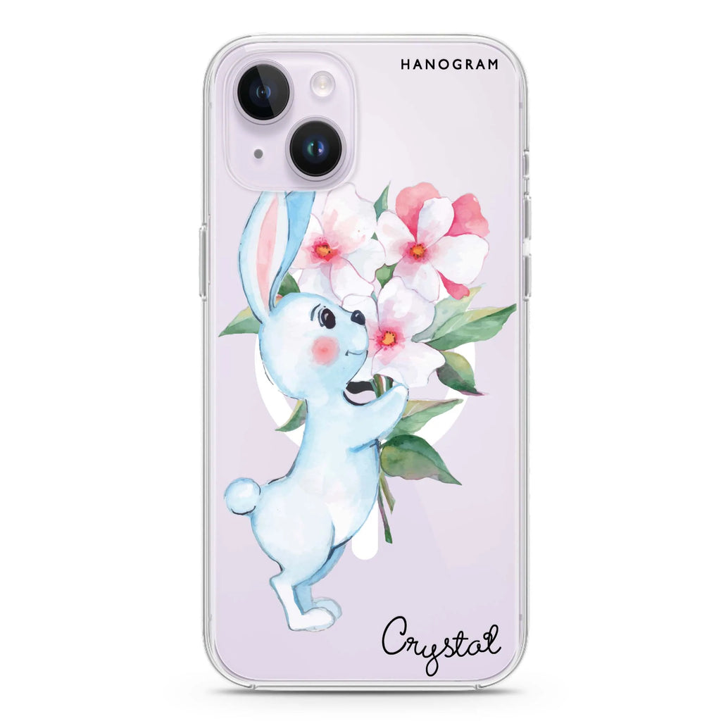 Rabbit And Flowers iPhone 14 Plus Magsafe 兼容水晶透明保護殼