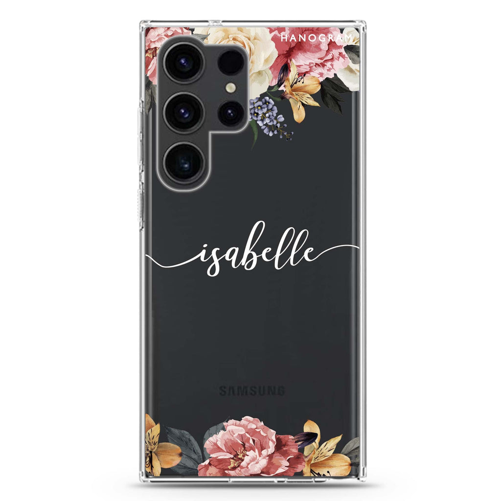 Art of Classic Floral Samsung Galaxy Ultra 可加名字透明保護殼，適用 S26/S25/S24/S23 Ultra，圖1