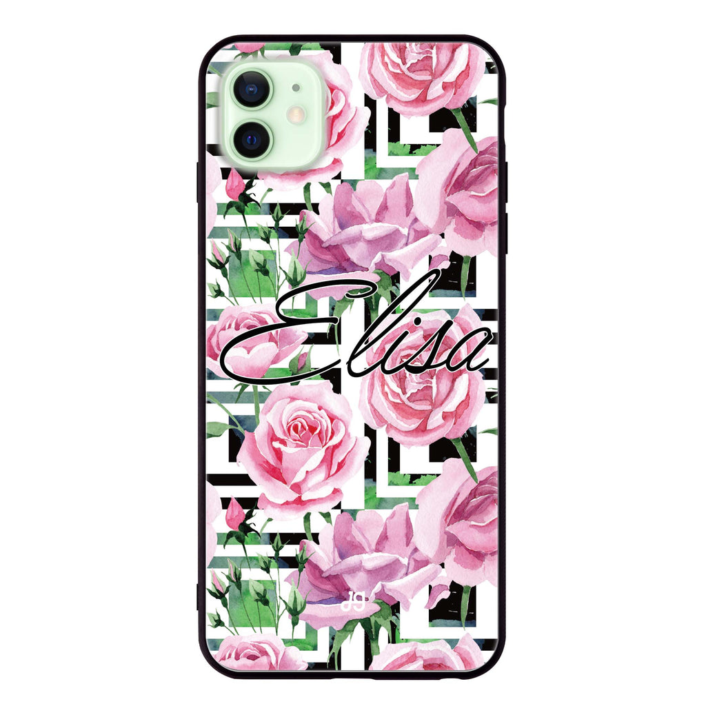 Rose Checkered iPhone 12 mini 超薄強化玻璃殻
