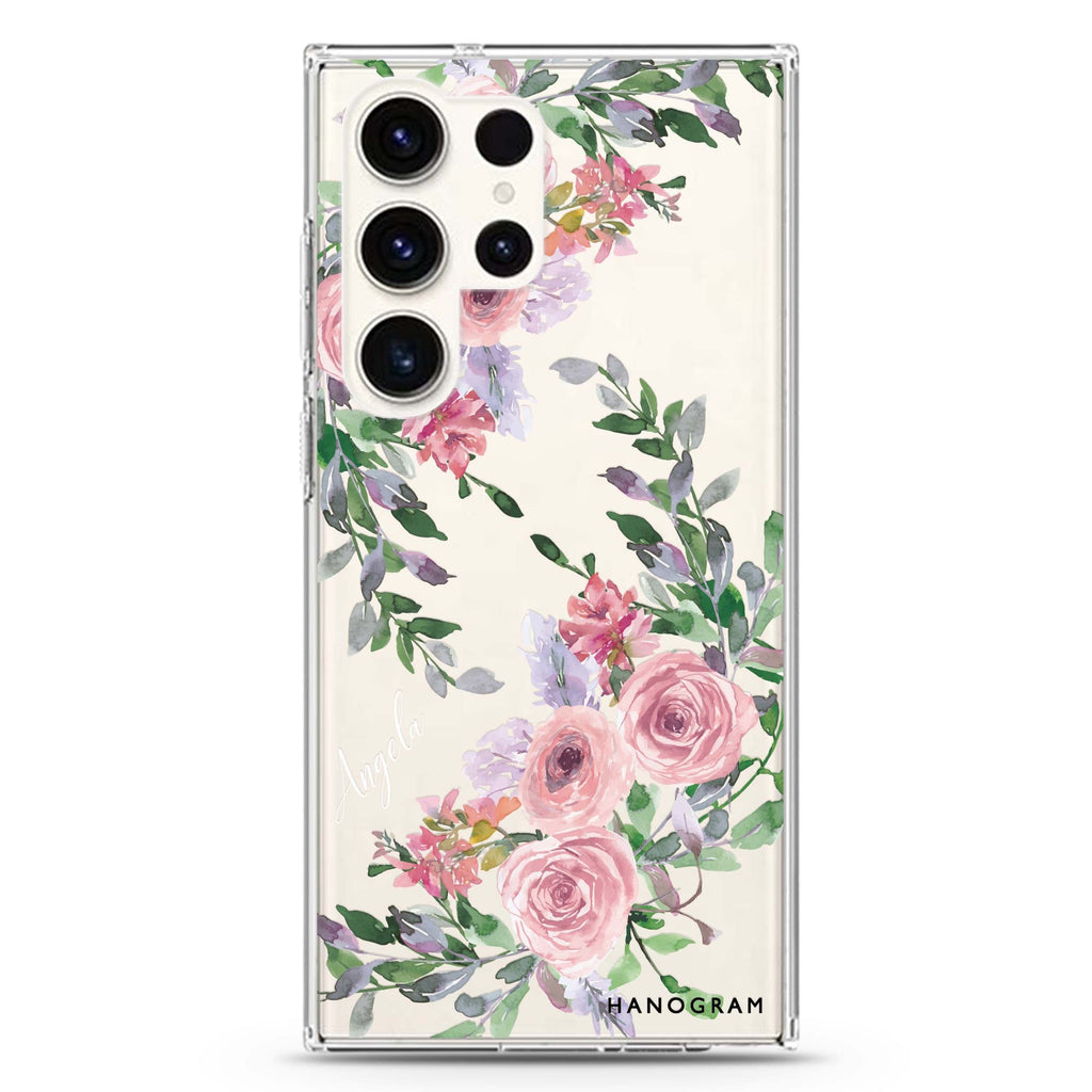 Lucy Watercolor Rose Samsung Galaxy Ultra 可加名字透明保護殼，適用 S26/S25/S24/S23 Ultra，圖1