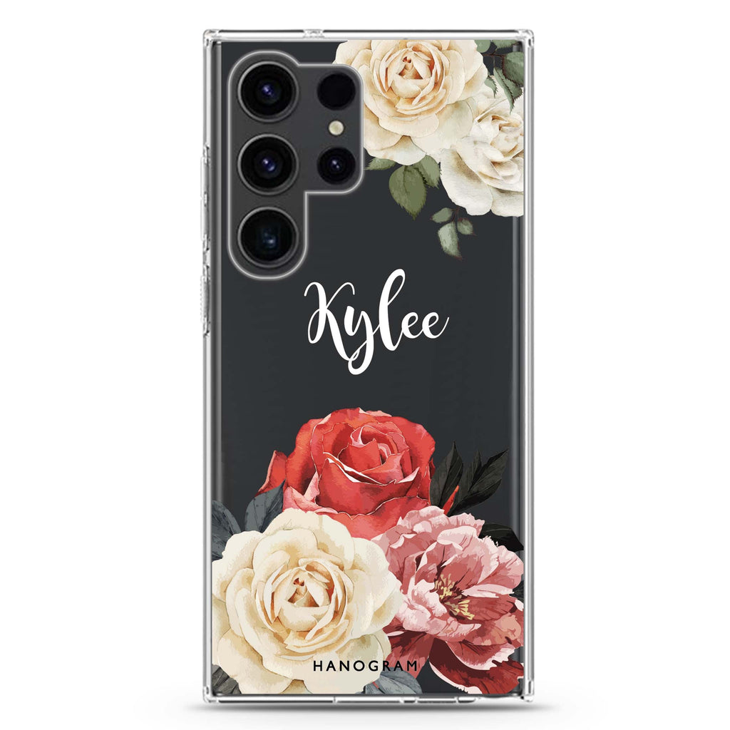 Vintage Floral Samsung Galaxy Ultra 可加名字透明保護殼，適用 S26/S25/S24/S23 Ultra，圖1