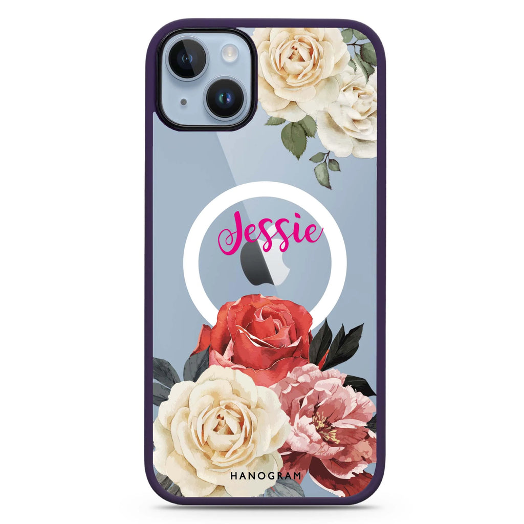 Vintage Floral iPhone 14 Plus Magsafe 兼容防衝擊保護殼