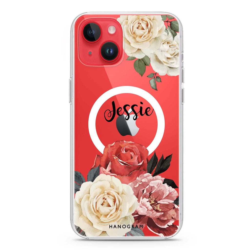 Vintage Floral iPhone 14 Magsafe 兼容水晶透明保護殼